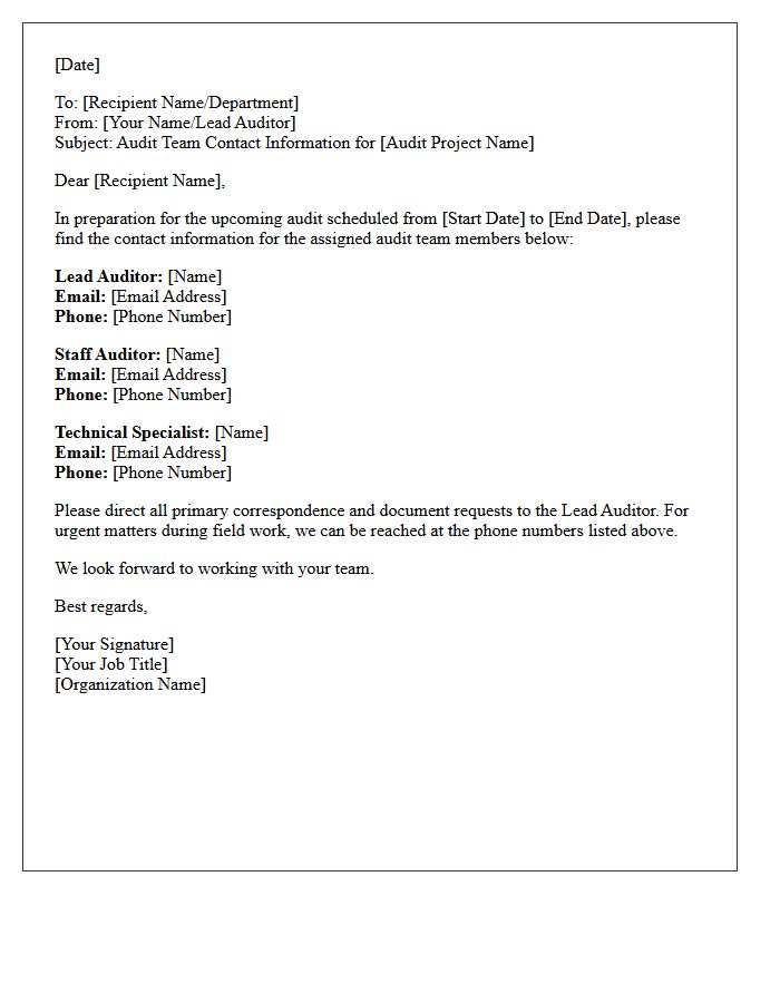Audit Team Contact Information
