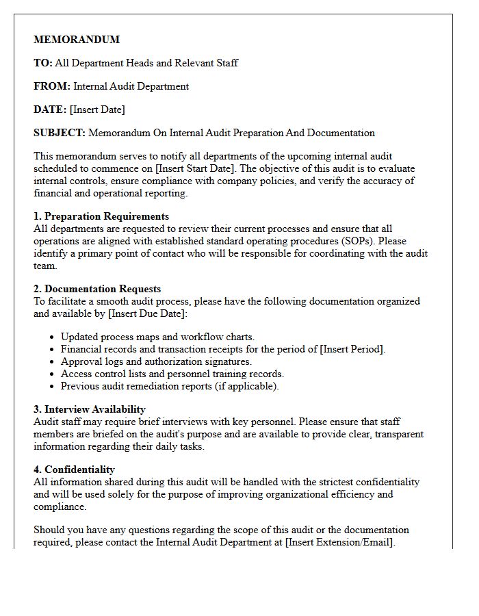 Subject Of The Letter: Memorandum On Internal Audit Preparation And Documentation