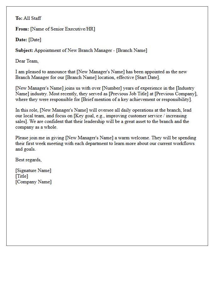 Branch Manager Internal Announcement Letter