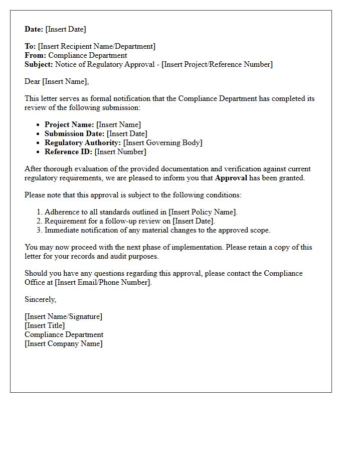 Compliance Department Regulatory Approval Letter