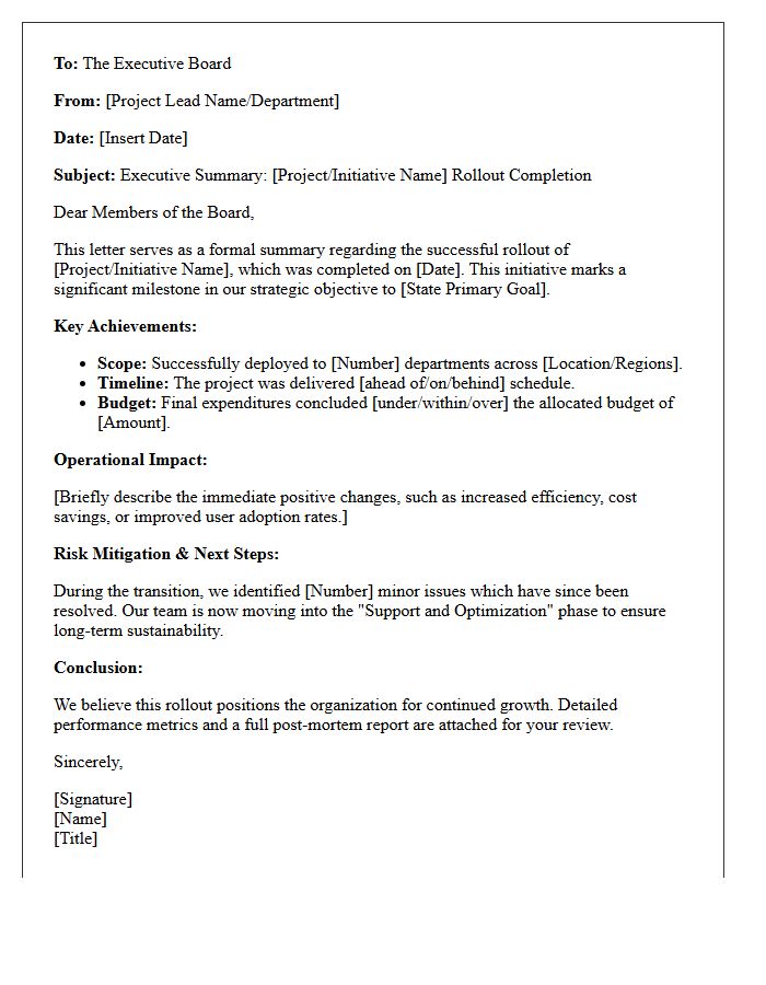 Executive Board Rollout Summary Letter