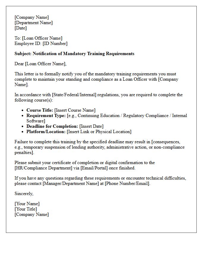 Loan Officer Training Requirement Letter