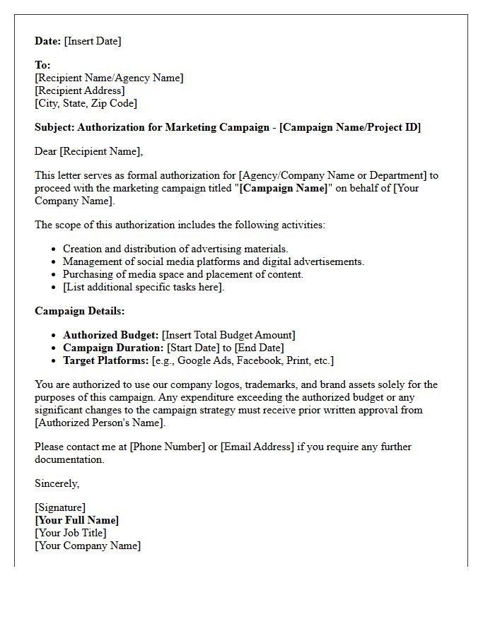 Marketing Campaign Authorization Letter