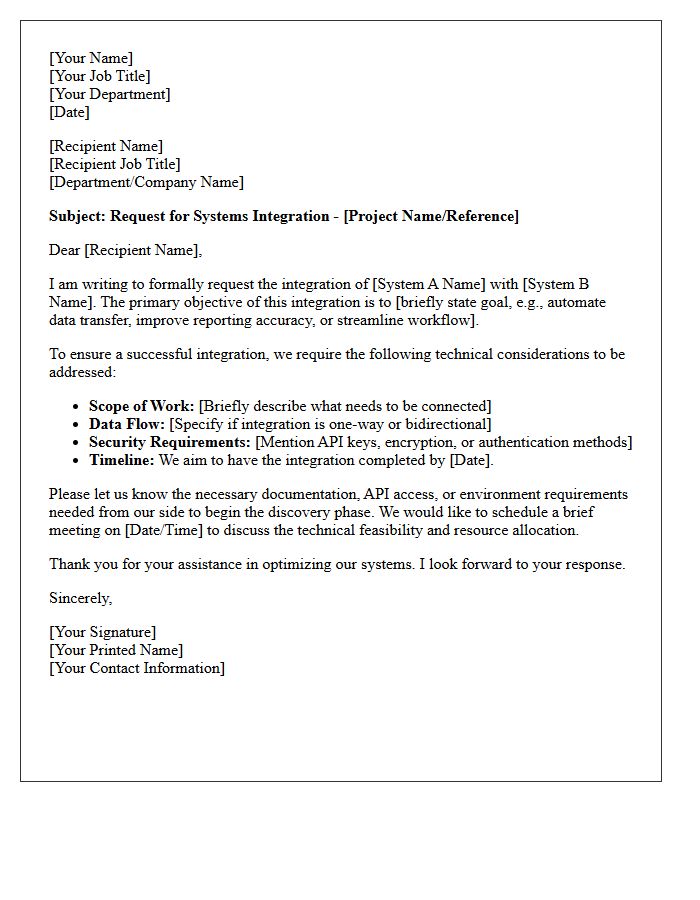 Systems Integration Request Letter