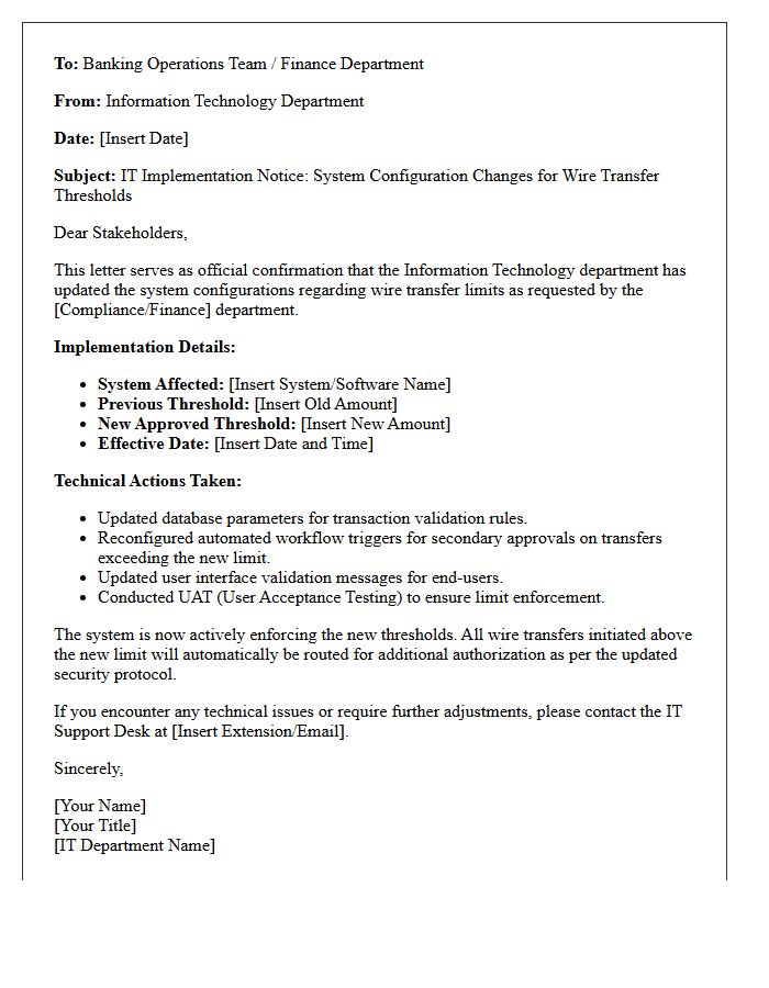 Information Technology Implementation Letter for Wire Transfer Threshold Changes