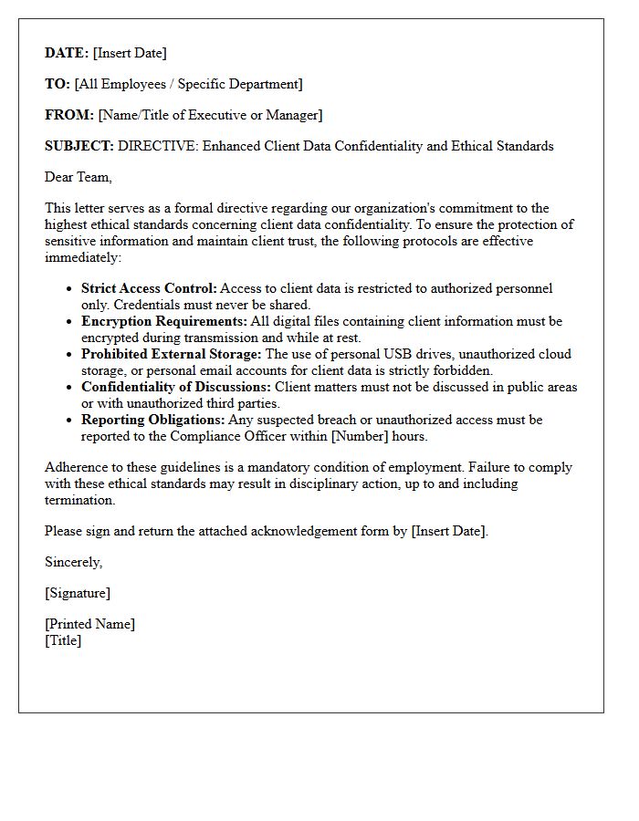 Letter of Directive Regarding Enhanced Client Data Confidentiality Ethics