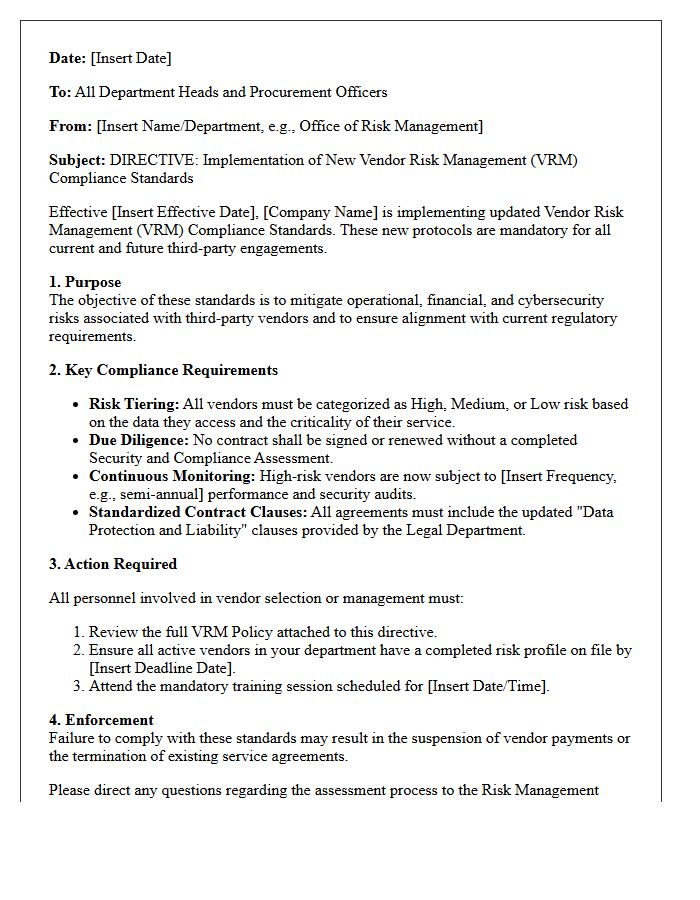 Directive Letter on New Vendor Risk Management Compliance Standards