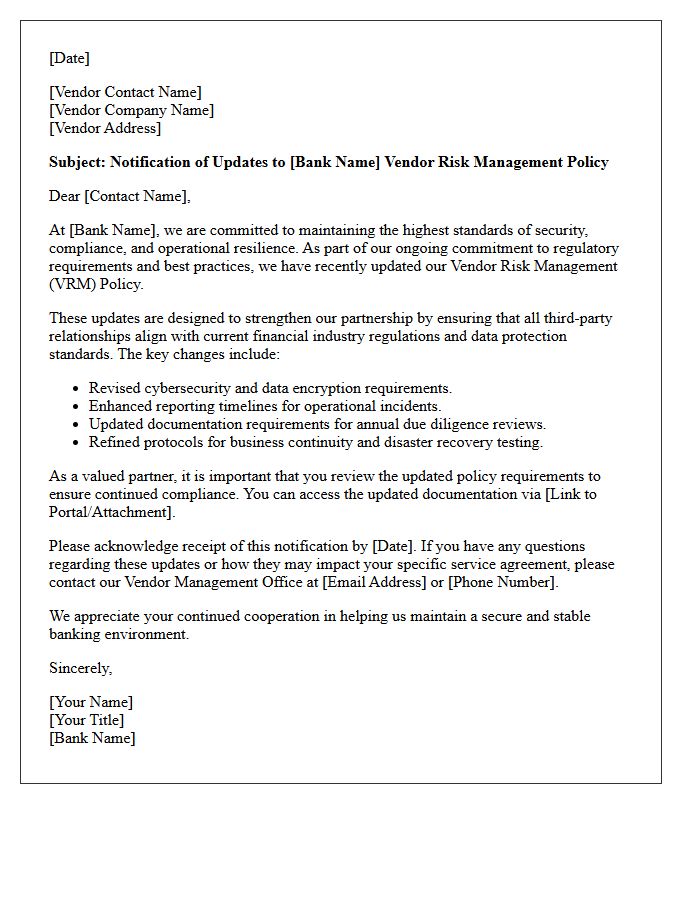 Introductory Letter on Banking Vendor Risk Management Policy Updates
