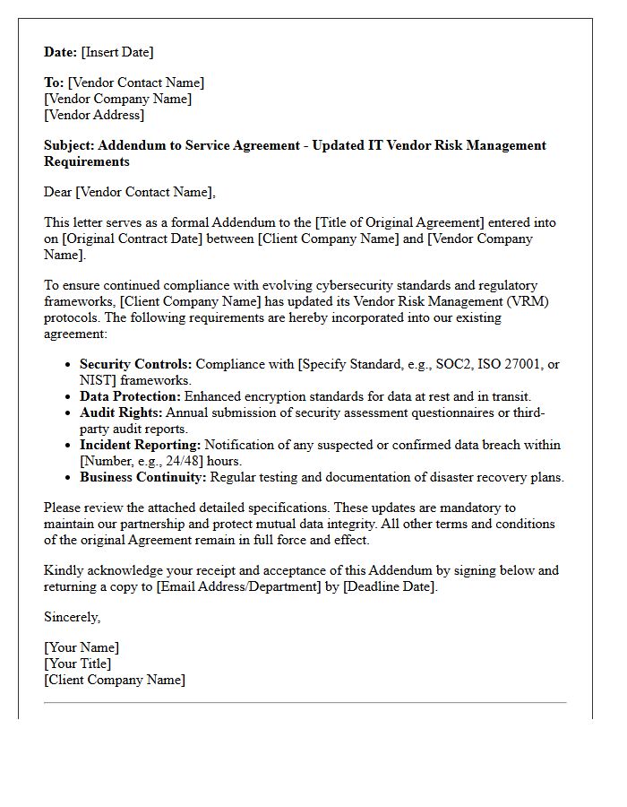 Letter of Addendum for Information Technology Vendor Risk Management Updates