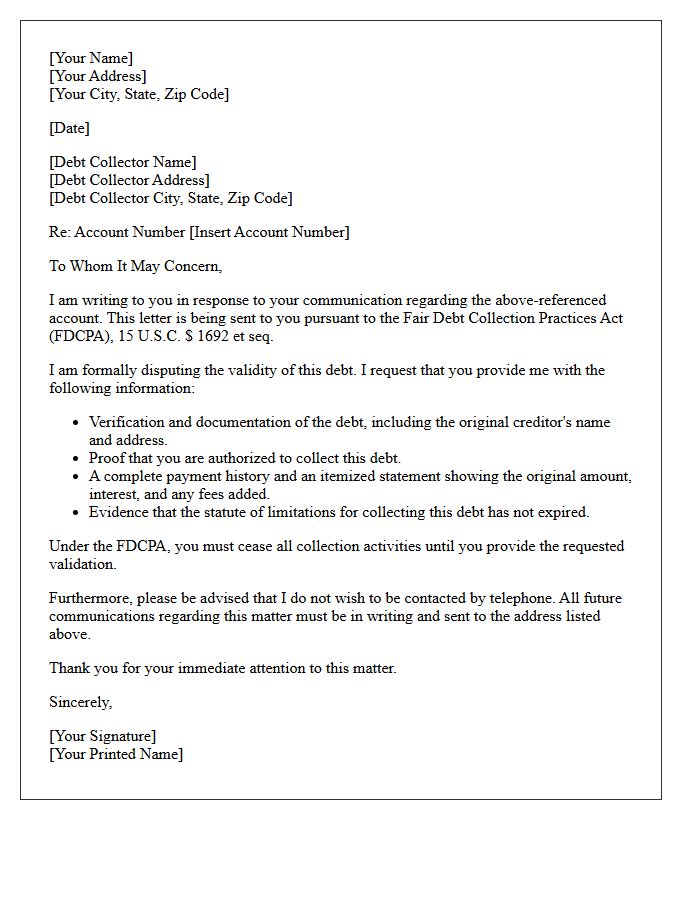 Fair Debt Collection Practices Act Notice Letter