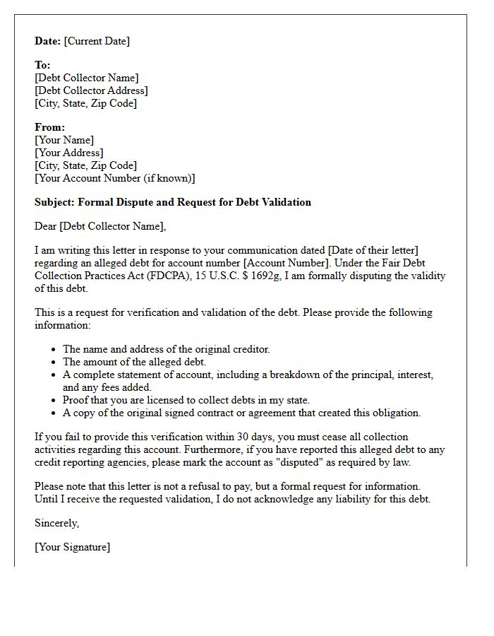 Formal Initial Debt Validation Notice Letter