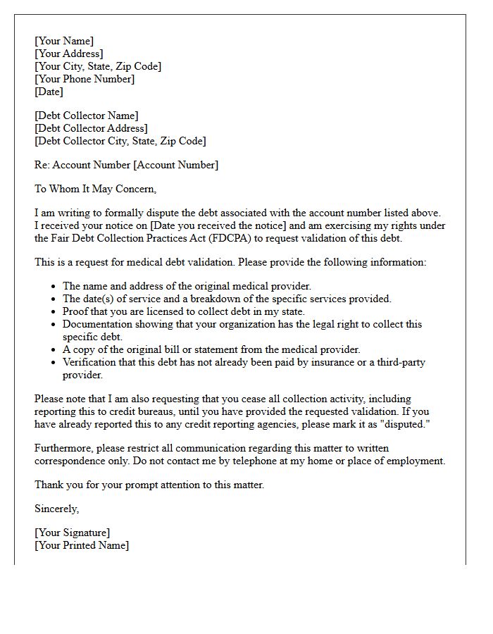 Medical Account Initial Debt Validation Letter
