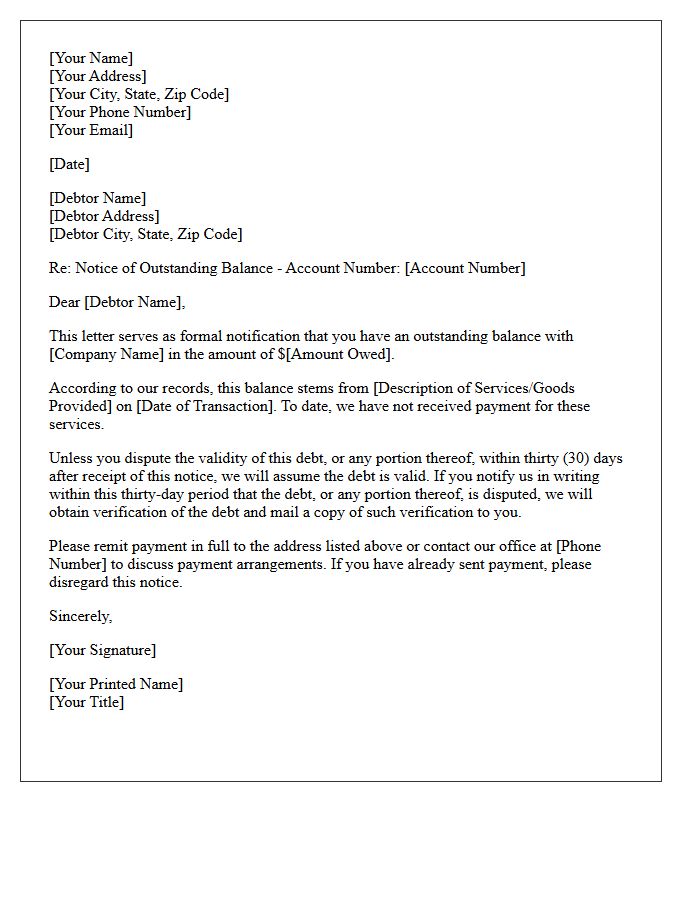 Outstanding Balance Initial Validation Letter