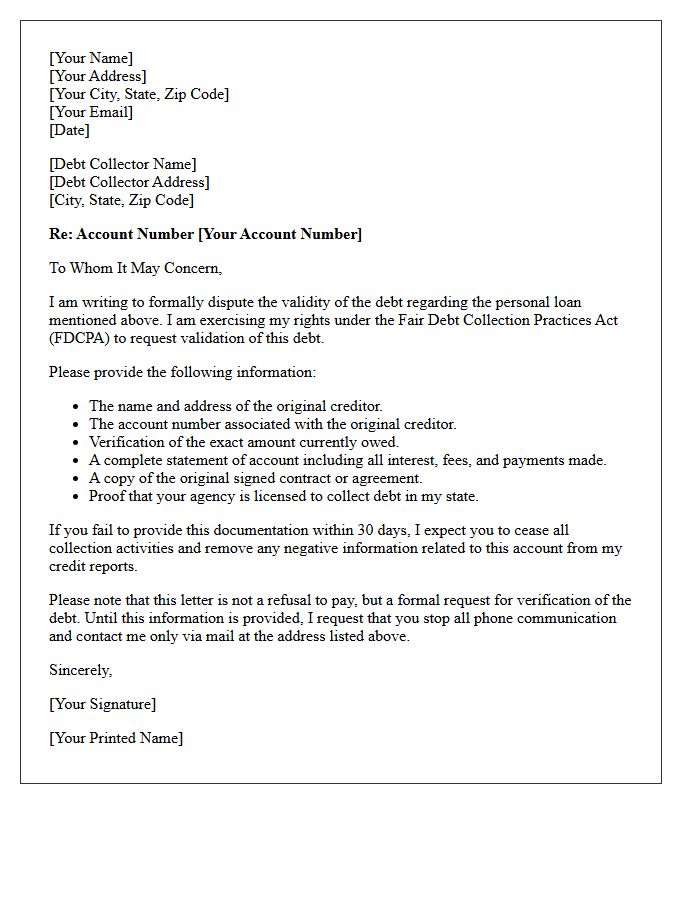 Personal Loan Initial Debt Validation Letter