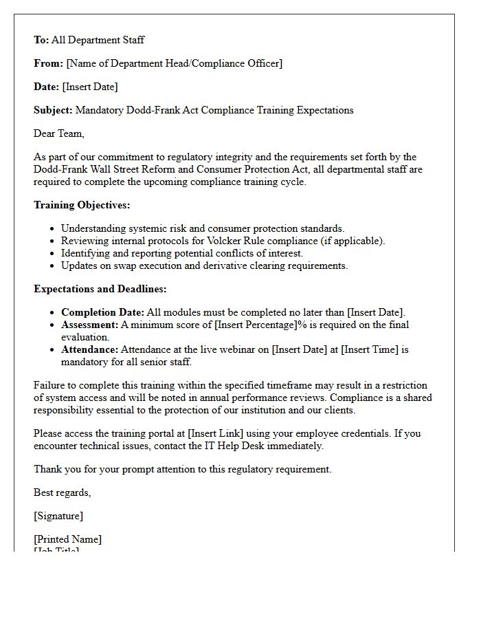 Departmental Letter Detailing Dodd-Frank Act Compliance Training Expectations