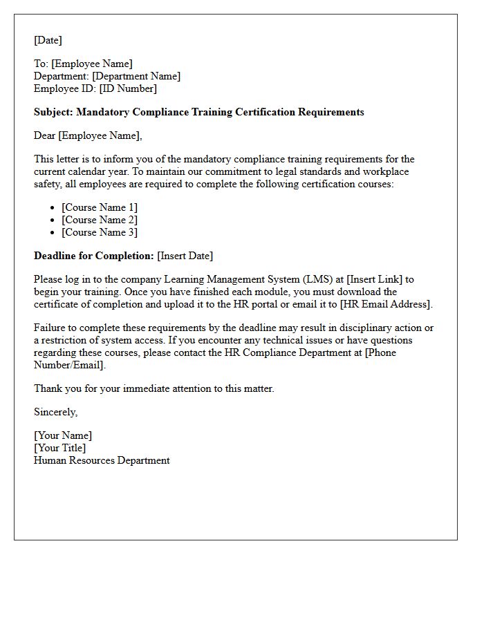 Human Resources Letter Regarding Compliance Training Certification Requirements