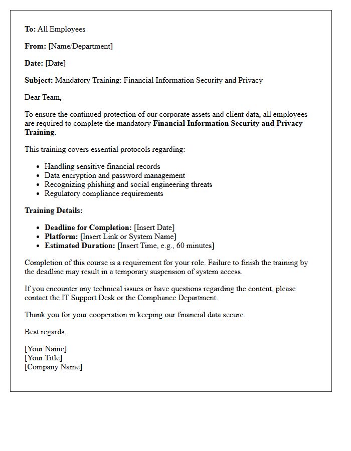 Internal Letter on Mandatory Financial Information Security and Privacy Training