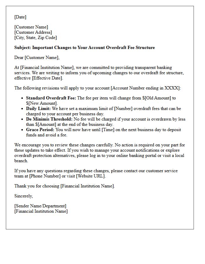 Customer Advisory Letter on Revised Overdraft Fee Structures
