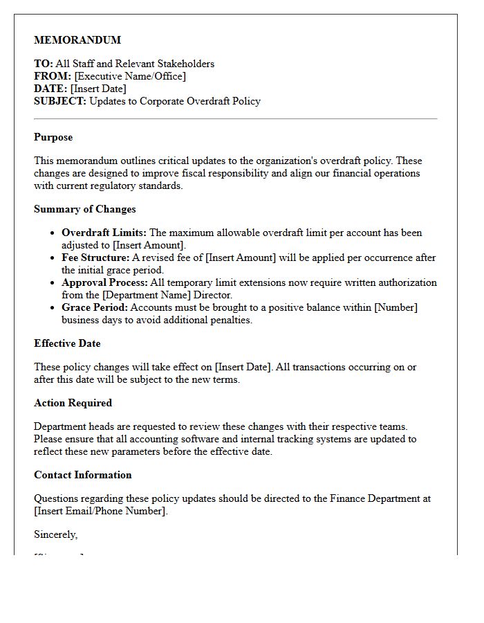 Executive Memorandum Letter Detailing Overdraft Policy Changes