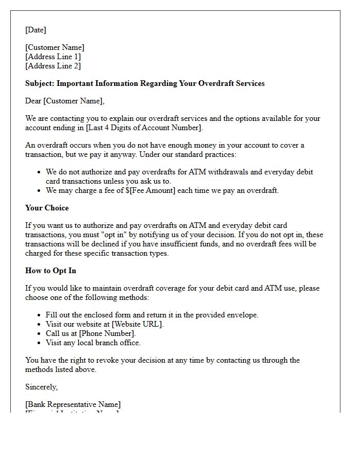 Overdraft Protection Opt-In Requirement Letter