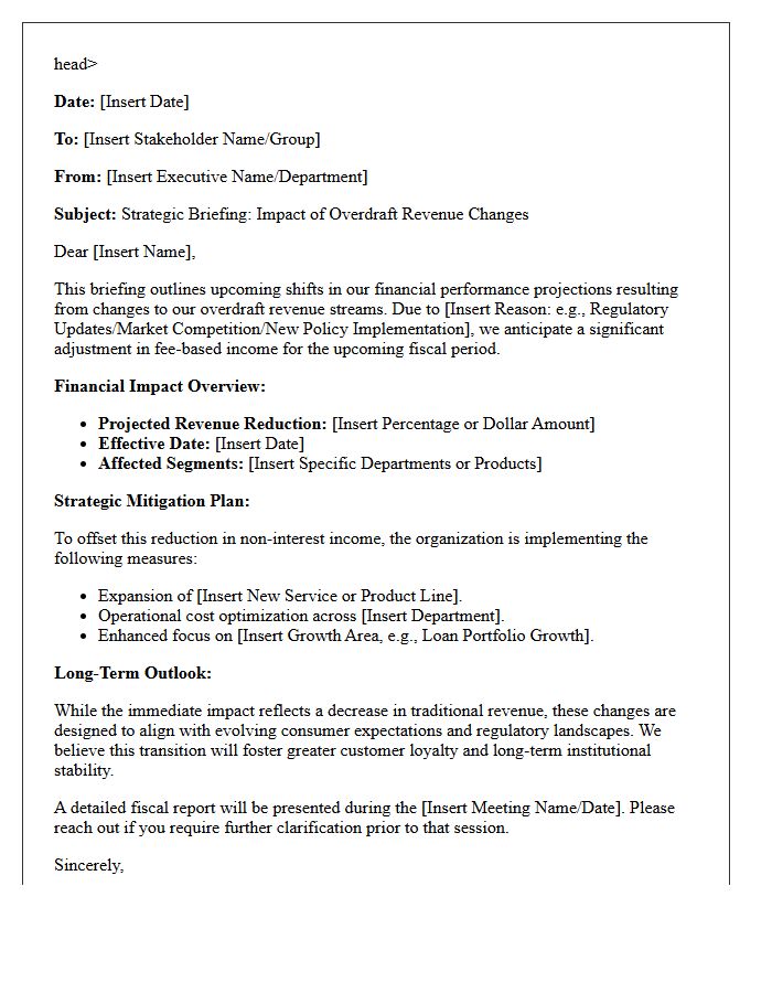 Stakeholder Briefing Letter Concerning Overdraft Revenue Impact