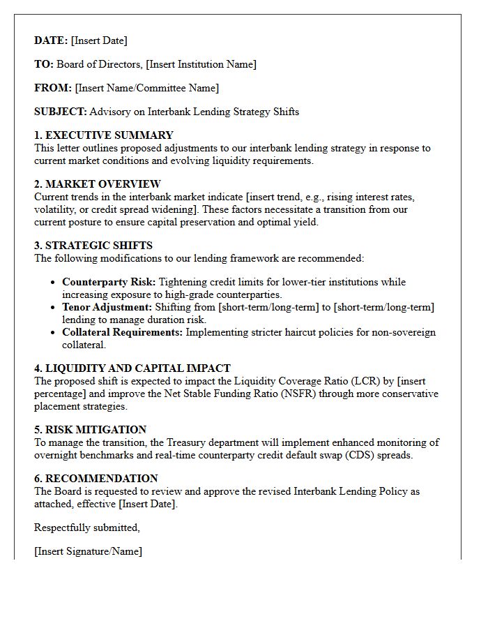 Board Advisory Letter on Interbank Lending Strategy Shifts