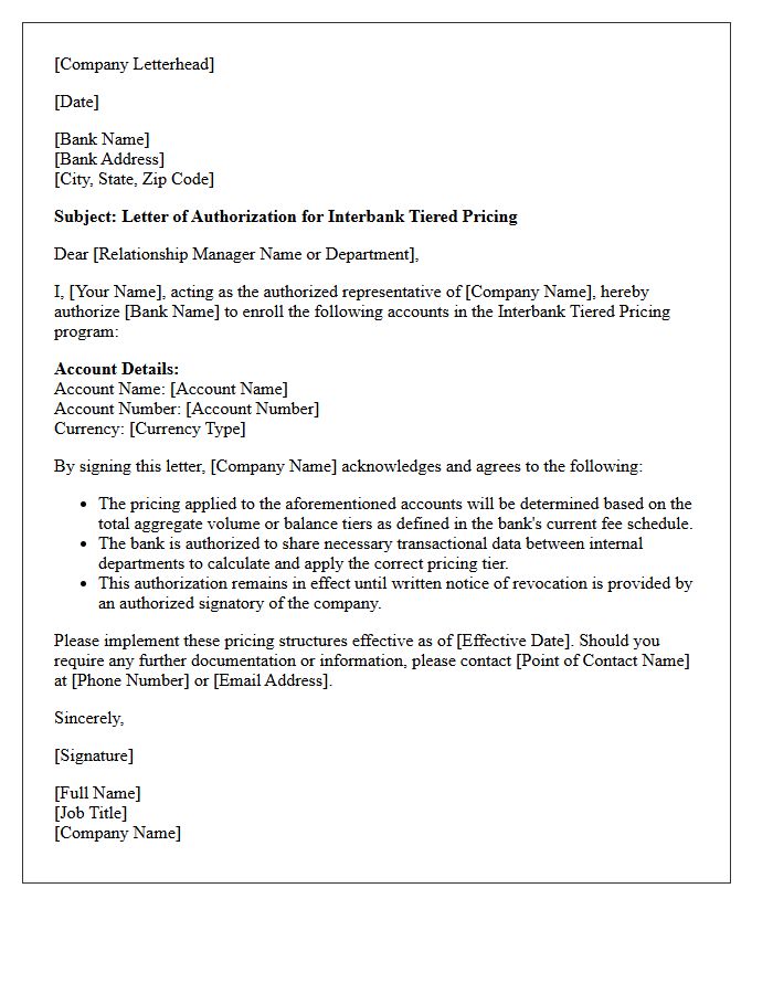 Letter of Authorization for Interbank Tiered Pricing
