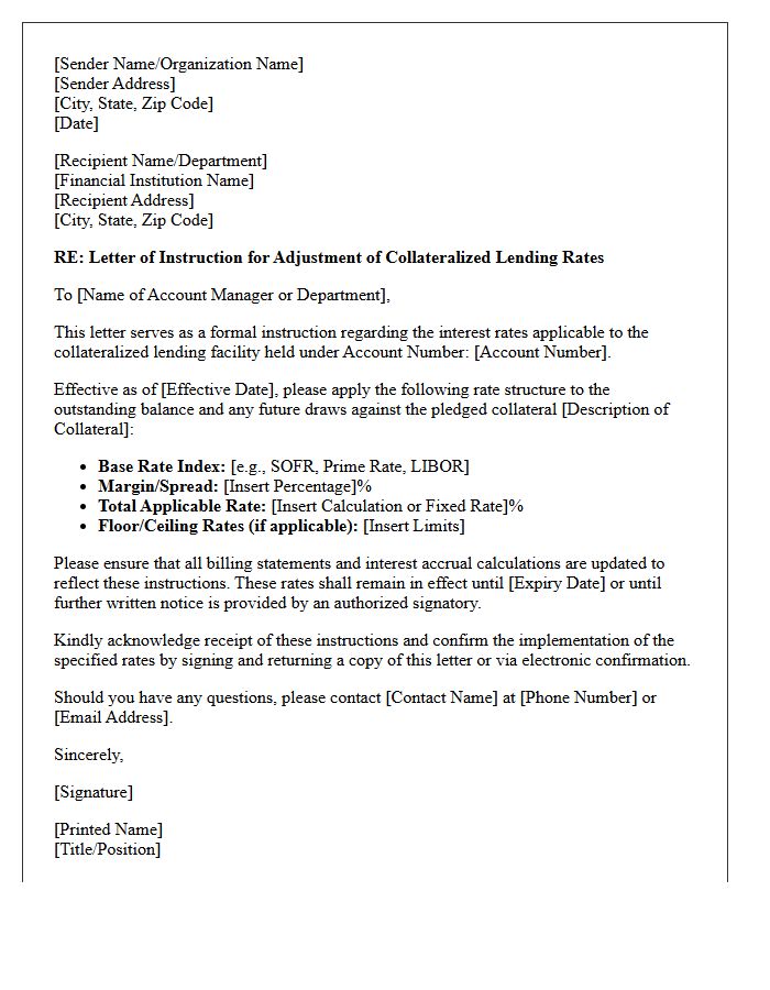 Letter of Instruction for Collateralized Lending Rates