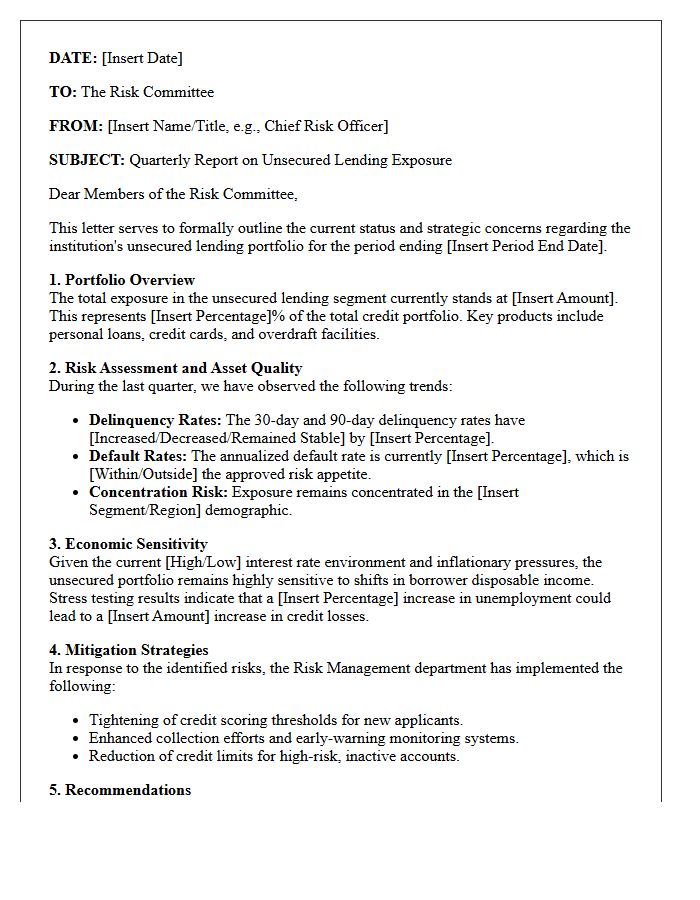 Risk Committee Letter on Unsecured Lending Exposure