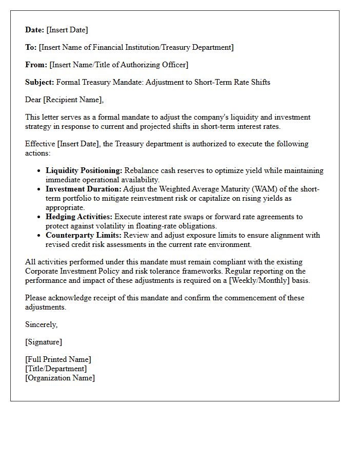 Treasury Mandate Letter on Short-Term Rate Shifts