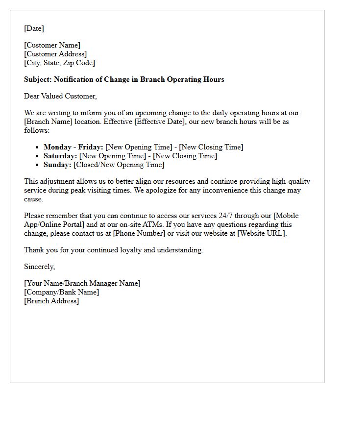 Letter Announcing the Reduction of Daily Branch Operating Hours