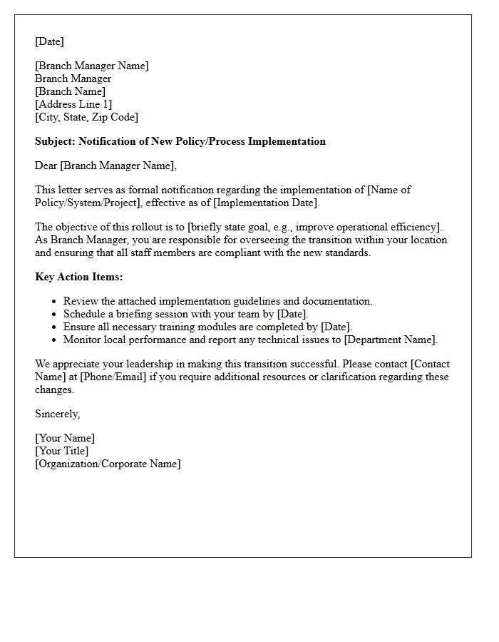 Branch Manager Implementation Letter