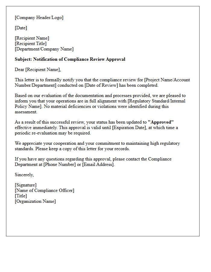 Compliance Review Approval Letter