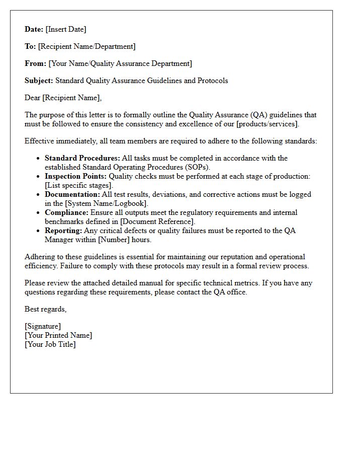Quality Assurance Guideline Letter