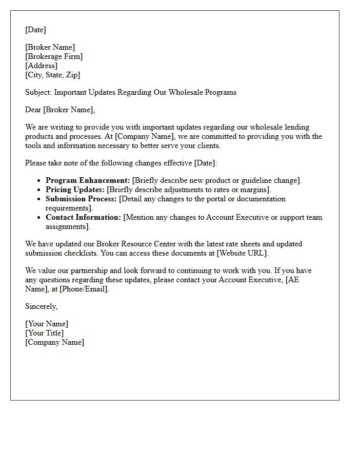 Wholesale Broker Update Letter