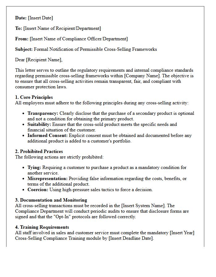 Compliance Letter on Permissible Cross-Selling Frameworks
