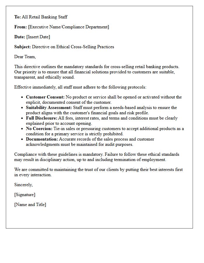 Directive Letter on Ethical Retail Banking Cross-Selling