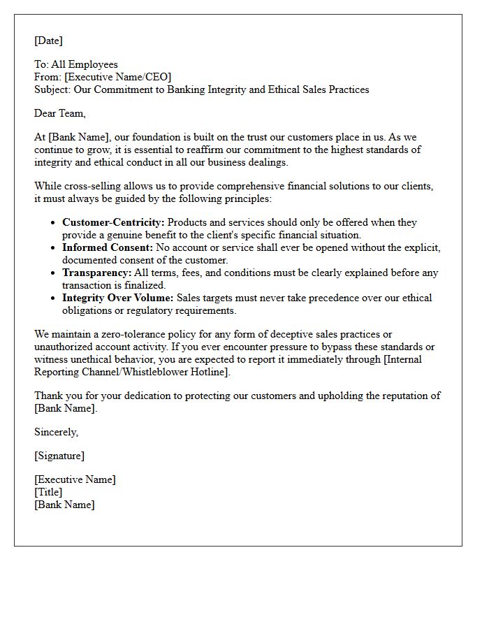 Executive Letter on Banking Integrity and Cross-Selling