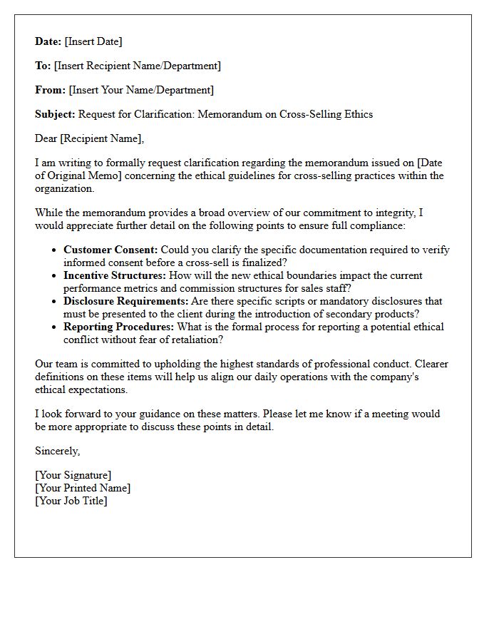 Letter of Clarification on Cross-Selling Ethics Memorandum