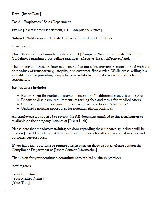 Notification Letter for Updated Cross-Selling Ethics Guidelines