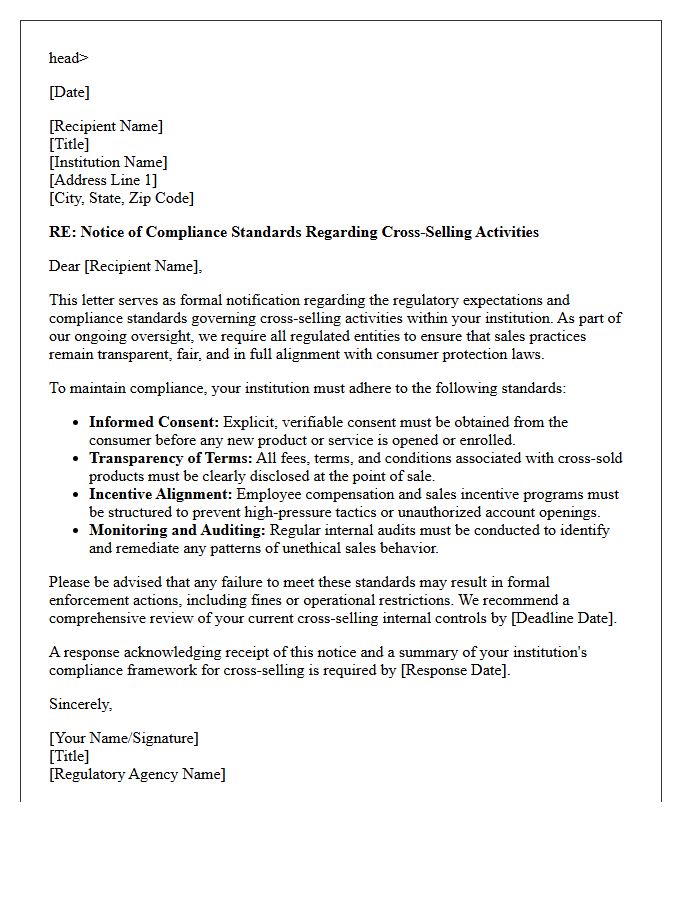Regulatory Letter on Cross-Selling Compliance Standards