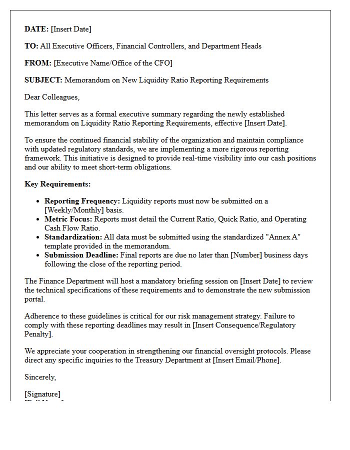 Executive Letter Detailing the Memorandum on Liquidity Ratio Reporting Requirements