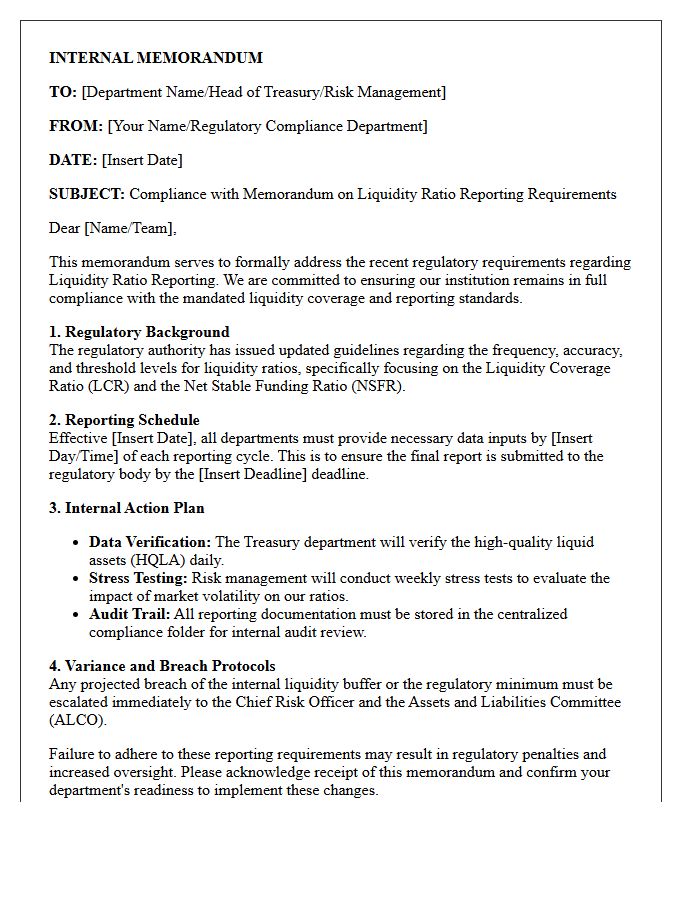 Internal Bank Letter Addressing the Memorandum on Liquidity Ratio Reporting Requirements