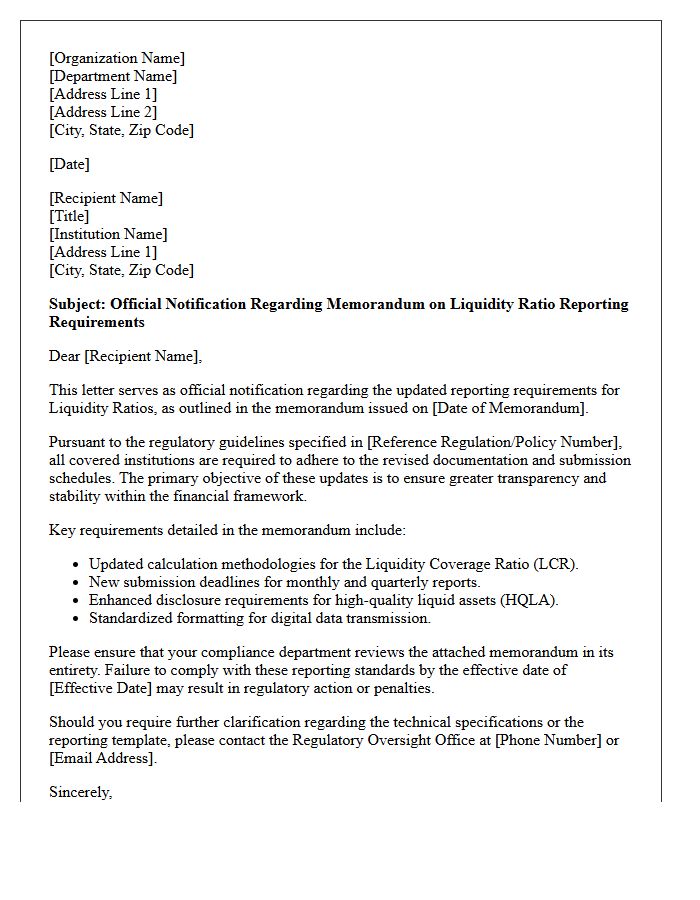 Official Letter Regarding the Memorandum on Liquidity Ratio Reporting Requirements