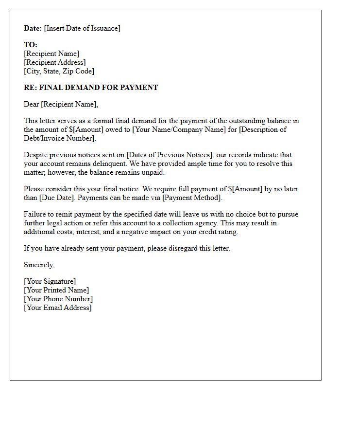 Date of Final Demand Letter Issuance