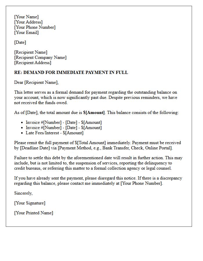 Demand for Immediate Payment in Full