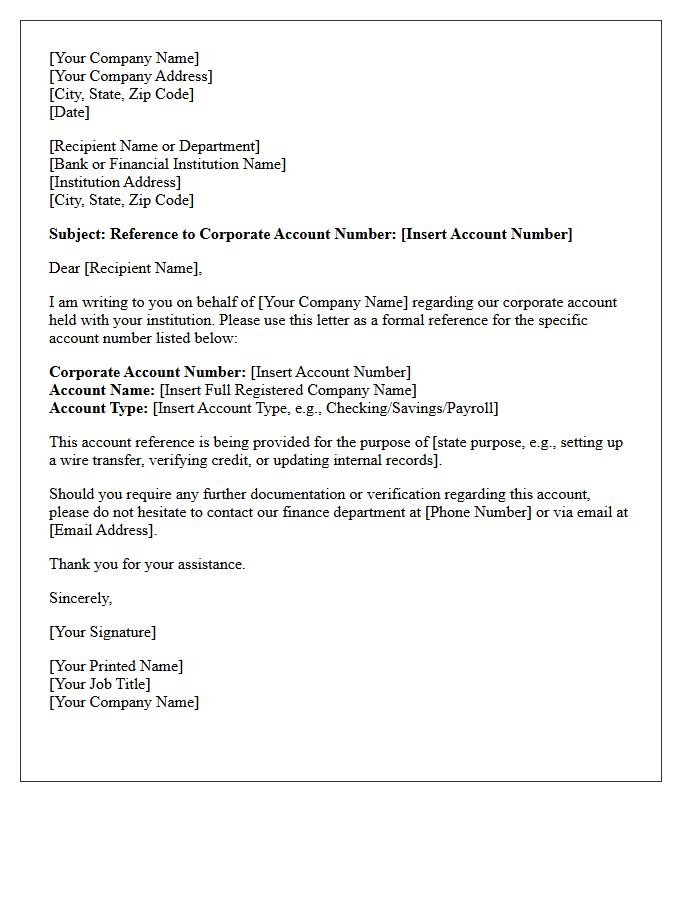 Reference to the Specific Corporate Account Number