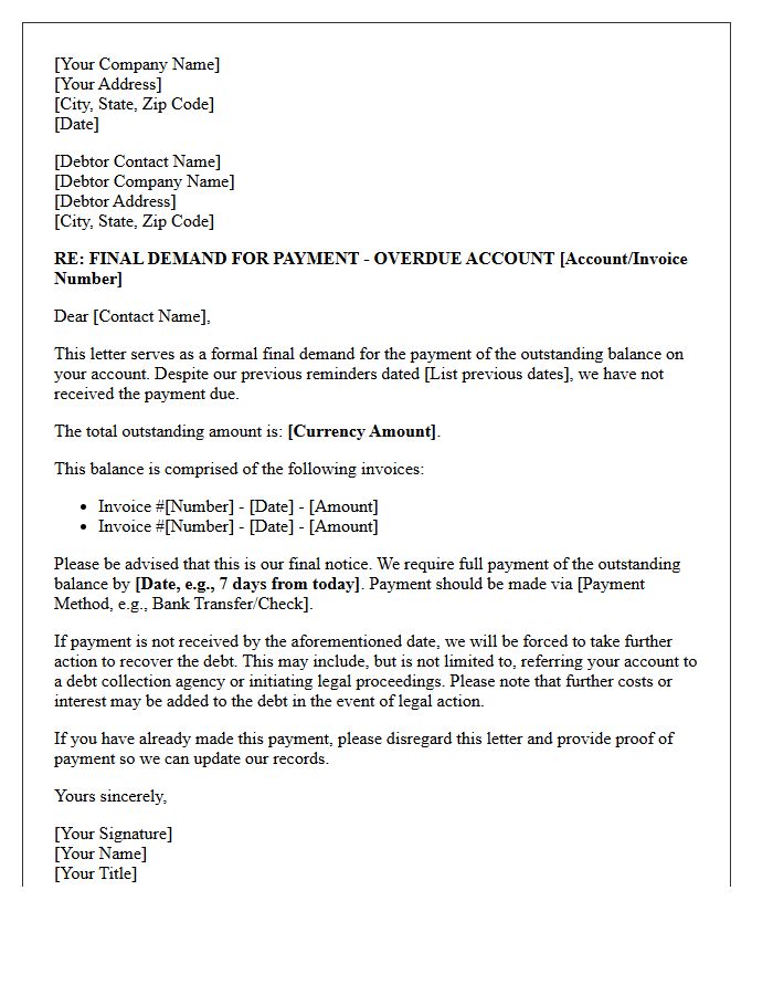 Subject Letter for Final Demand on Commercial Debt