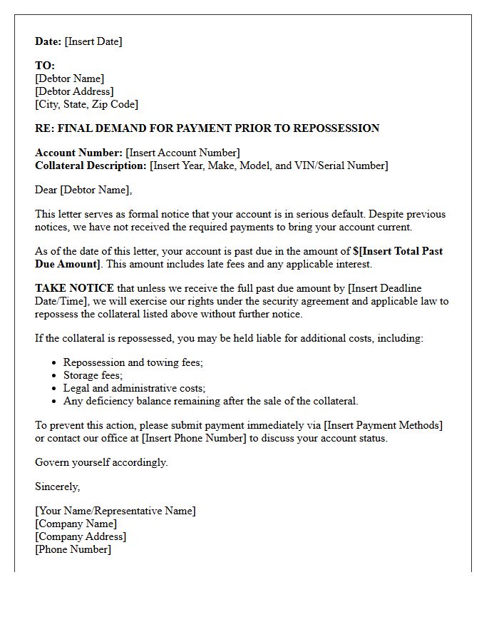 Final Demand Letter Prior to Collateral Repossession