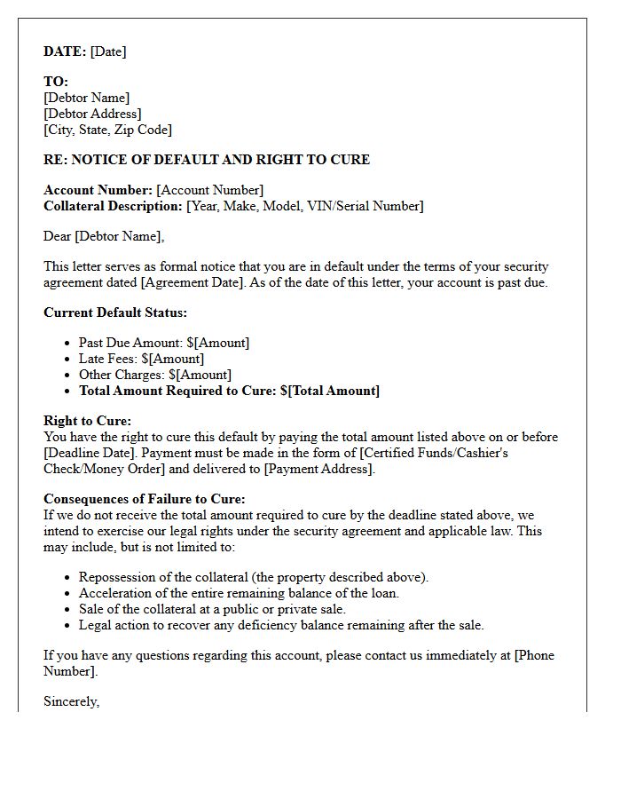 Letter of Default and Right to Cure Before Repossession